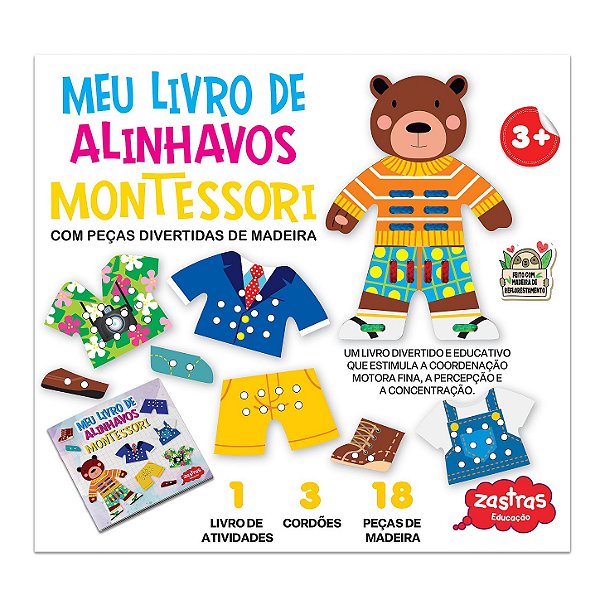 Meu Livro de Alinhavos Montessori com Peças de Madeira
