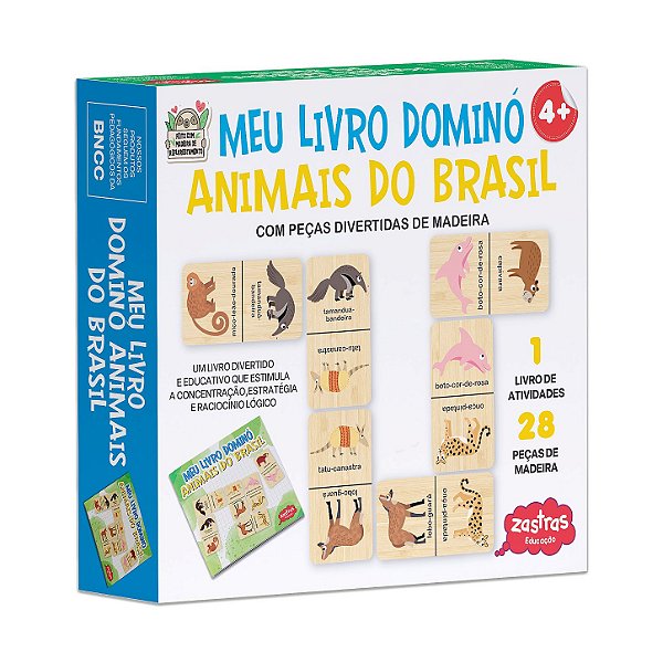 Meu Livro de Dominó Animais do Brasil com Peças de Madeira