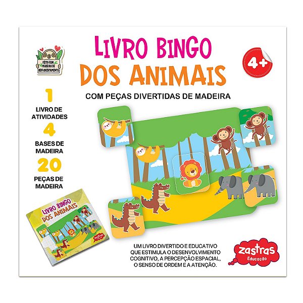 Livro Bingo dos Animais com Peças de Madeira