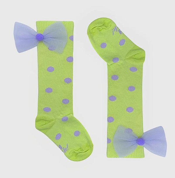 Meia KidSplash! 3/4 Verde Agua Bolas Laco Tule 3D
