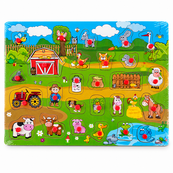 Jogo de Encaixe Fazendinha com Pino 26 Peças Montessori