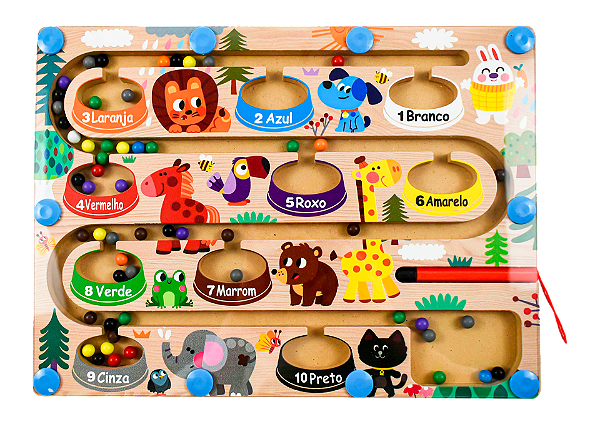 Labirinto Magnético Cores e Números Bichinhos Montessori