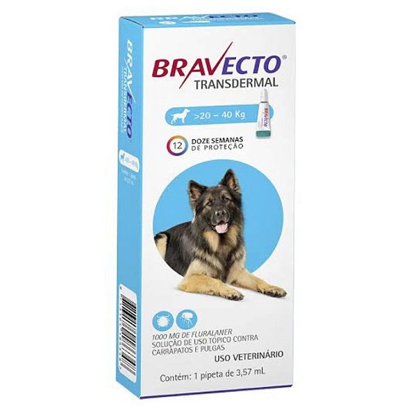 ANTIPULGAS E CARRAPATOS BRAVECTO 1000MG PARA CÃES DE 20 A 40KG - 1 COMPRIMIDO