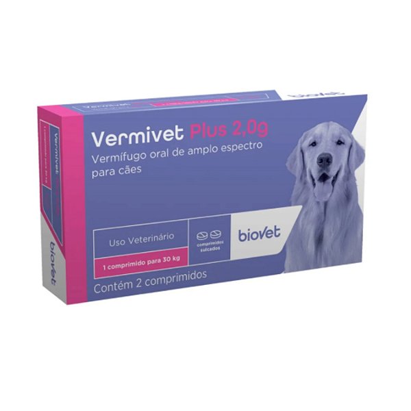 VERMÍFUGO VERMIVET PLUS BIOVET 2,0g PARA CÃES - 2 COMPRIMIDOS