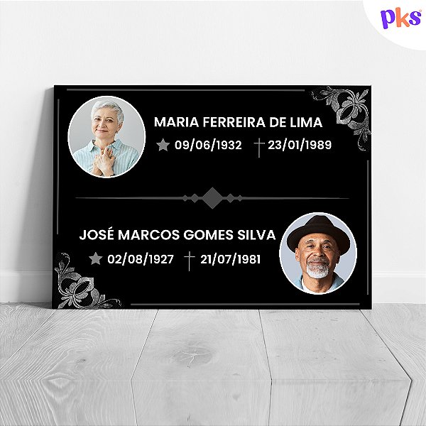 Placa para túmulo Personalizada 2 Pessoas Fotos Nomes Datas