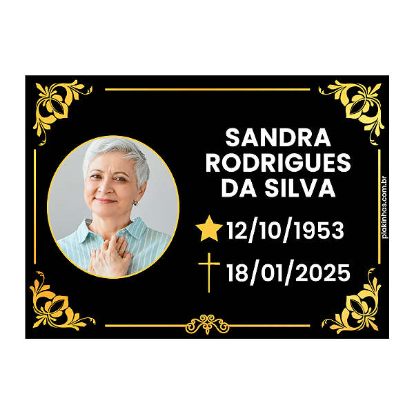 Placa para túmulo Personalizada 1 Pessoa Foto Nome Data Dourado