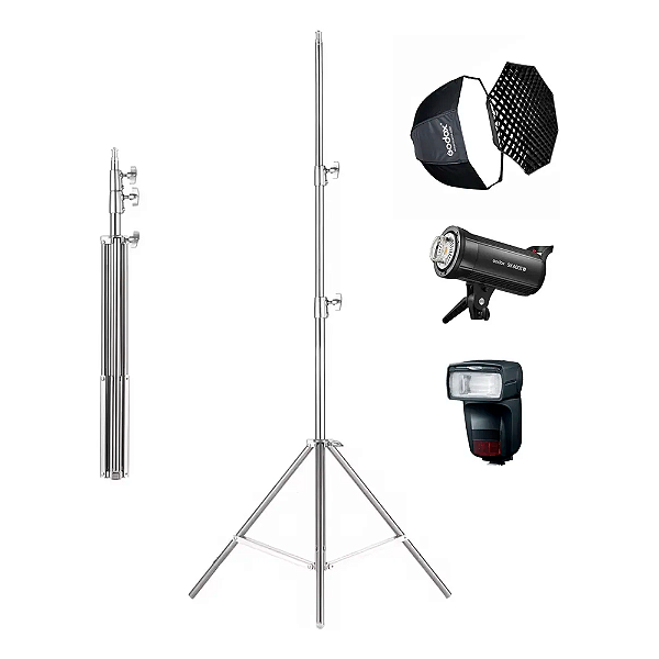 Tripé Iluminação Fotográfica Inox Greika 2m - Flash e Luz de Estúdio
