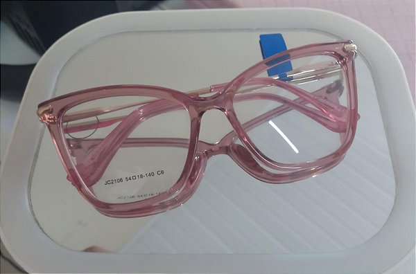 ARMAÇÃO ROSA TRANSPARENTE HASTE DOURADA