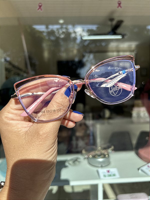 ARMAÇÃO METAL COM ROSA TRANSPARENTE