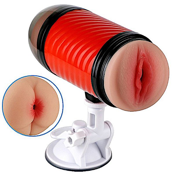 Masturbador Masculino com VAGINA e ÂNUS CyberSkin com Suporte Vermelho e Ventosa