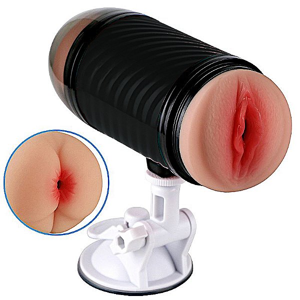 Masturbador Masculino Vagina e Ânus CyberSkin com Suporte Preto e Ventosa
