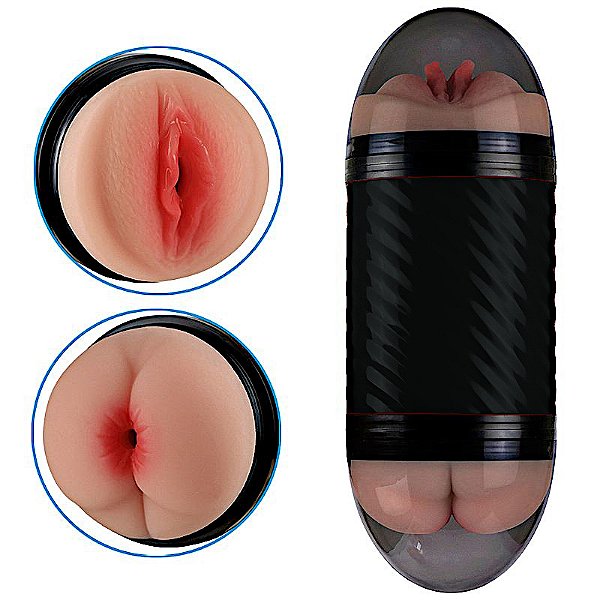 Masturbador Masculino Lanterna Preta com Vagina e Ânus