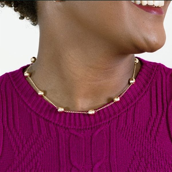 COLAR BOLAS LISAS 35CM + 05CM EXTENSOR - BANHO DE OURO 18K