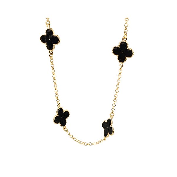 COLAR TREVOS VIRGÍNIA COM RESINA PRETA SEMIJOIA COM BANHO DE OURO 18K