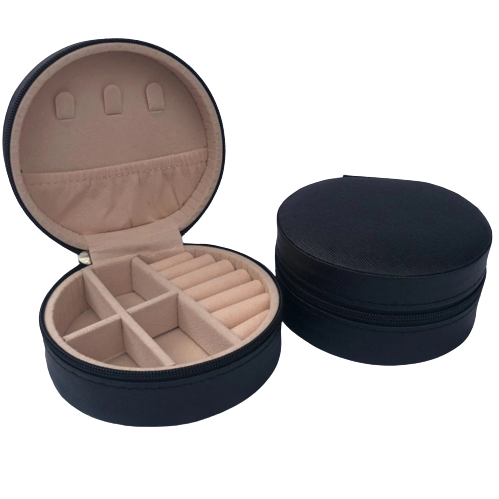 PORTA-JOIAS PRETO REDONDO ORGANIZADOR DE SEMIJOIAS E ACESSÓRIOS