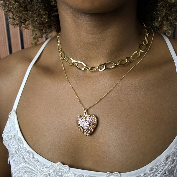 CORDÃO RELICÁRIO DE CORAÇÃO PERSONALIZADO COM FOTO E CORRENTE VENEZIANA