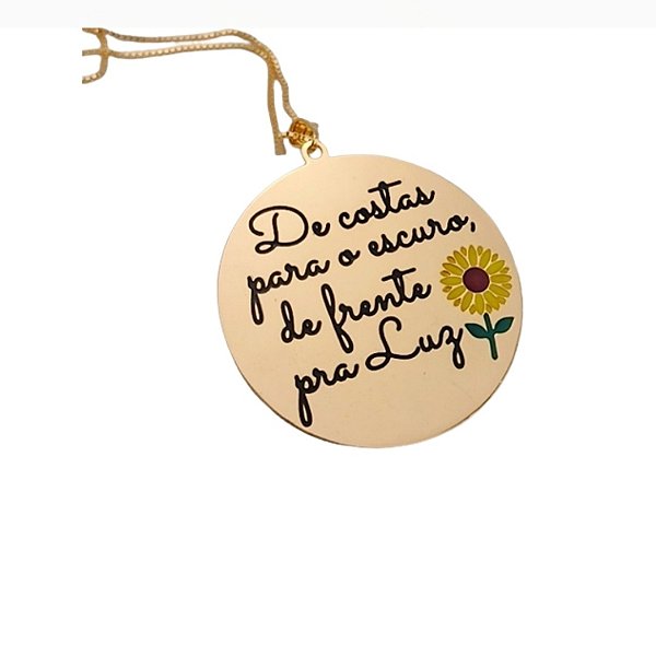 COLAR PERSONALIZADO MEDALHA FRASE E DESENHO BANHO DE OURO18K