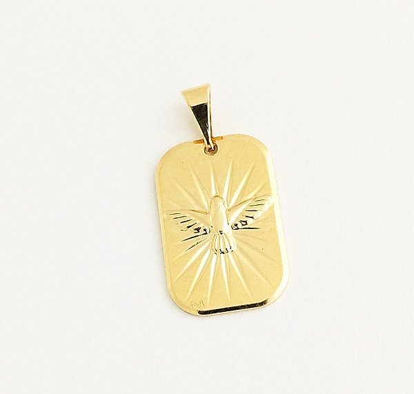 SOMENTE PINGENTE PLACA DIAMANTADA COM ESPÍRITO SANTO - 02cm x 01cm