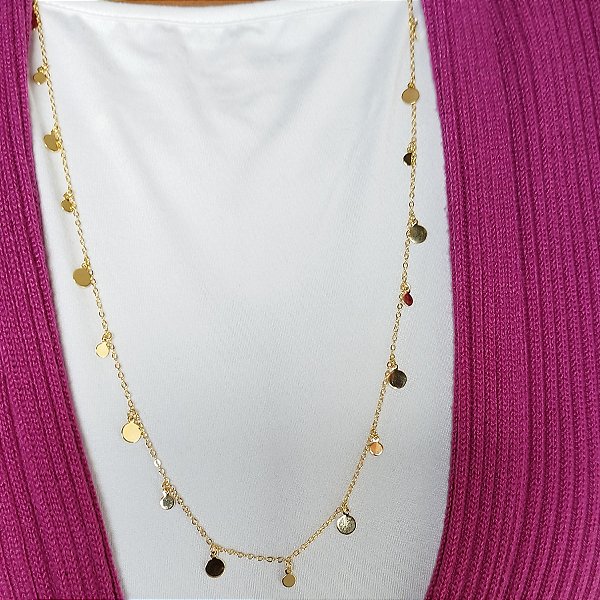 COLAR LONGO CHAPINHAS MEDALHINHAS LISAS 80CM