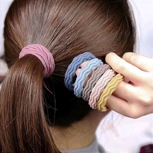 KIT COM 10 ELÁSTICOS SEM COSTURA PARA CABELO -CORES SORTIDAS