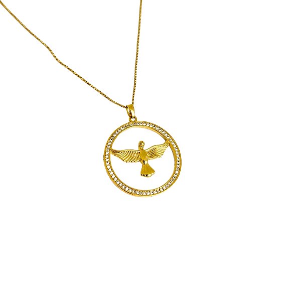 COLAR DO ESPÍRITO SANTO COM ZIRCÔNIAS VENEZIANA 50CM E BANHO DE OURO 18K