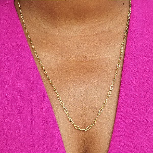 COLAR ELOS OVAIS E FRISADOS 60CM SEMIJOIA COM BANHO DE OURO 18K