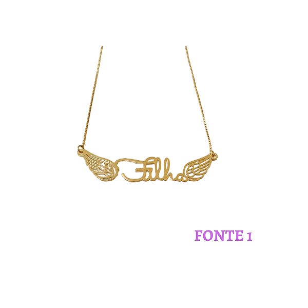 COLAR PERSONALIZADO NOME COM ASAS DE ANJO SEMIJOIA BANHO DE OURO 18K