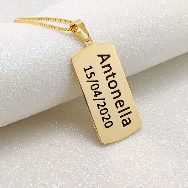 COLAR MASCULINO PERSONALIZADO NOME E DATA DE NASCIMENTO SEMIJOIA OURO 18K