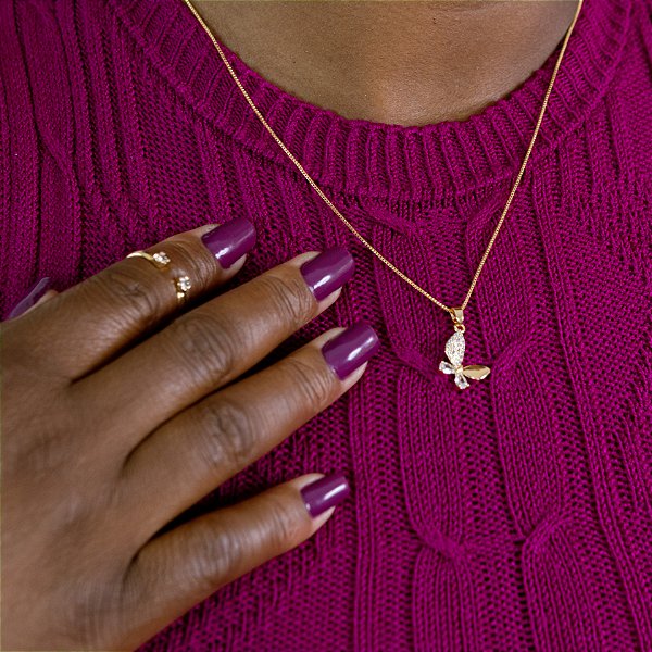 COLAR DE BORBOLETA COM ZIRCÔNIAS SEMIJOIA COM BANHO DE OURO 18K