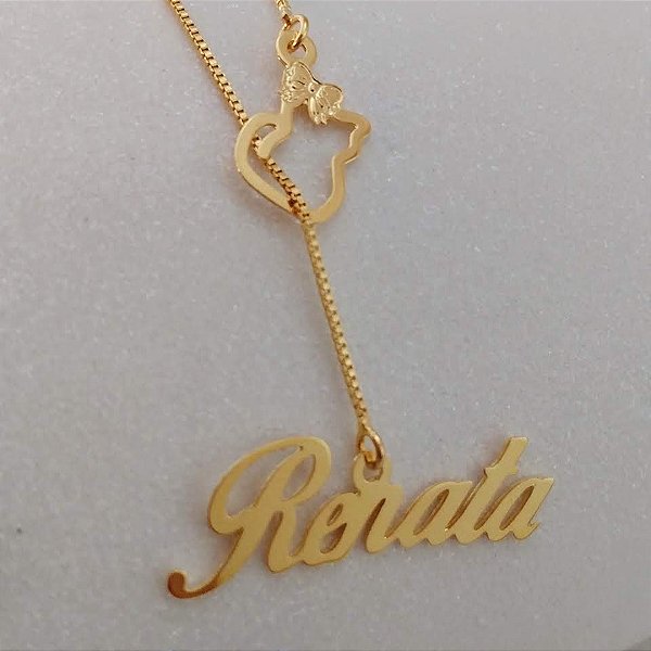 COLAR PERSONALIZADO GRAVATA COM PINGENTE ANIMAL DE ESTIMAÇÃO E NOME SEMIJOIA