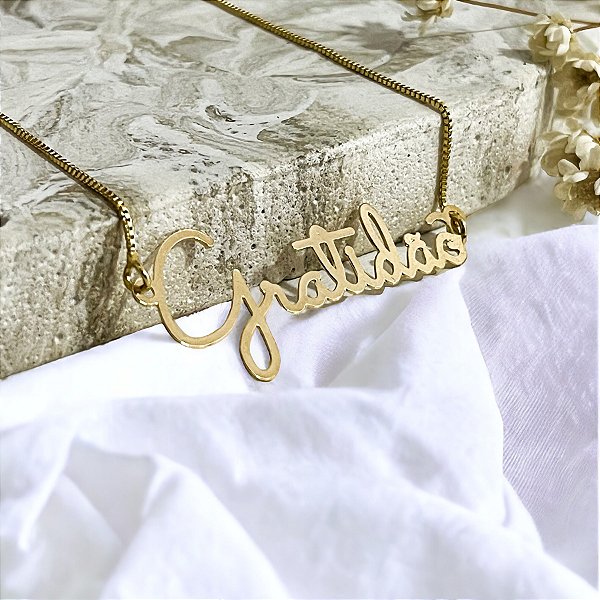 COLAR PERSONALIZADO 1 PALAVRA RELIGIOSA SEMIJOIA BANHO DE OURO 18K