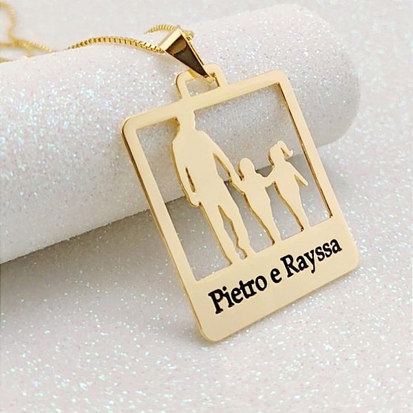 COLAR MASCULINO PERSONALIZADO COM FILHOS E NOMES SEMIJOIA OURO 18K