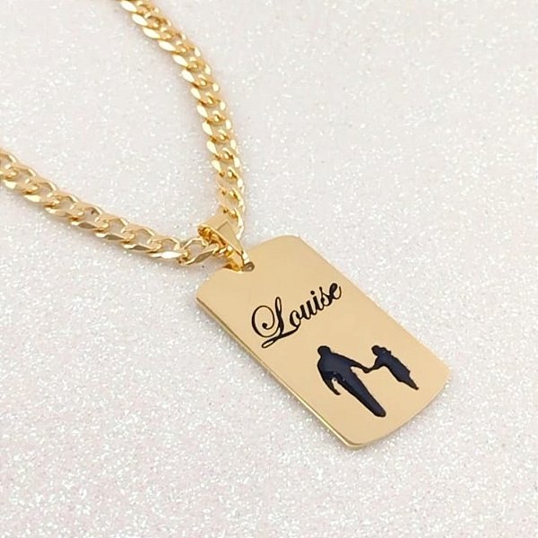 COLAR MASCULINO PERSONALIZADO PLACA COM FILHOS E NOMES SEMIJOIA OURO 18K