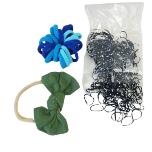 KIT INFANTIL 01 TIARA 200 GOMINHAS DE SILICONE E 20 MINI BUCHINHAS DE CABELO