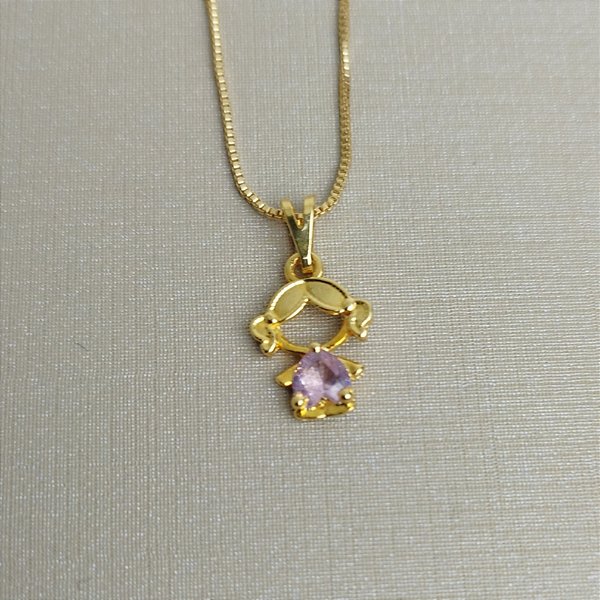 COLAR COM PINGENTE DE FILHO OU FILHA MÃE DE 1 SEMIJOIA COM BANHO DE OURO 18K