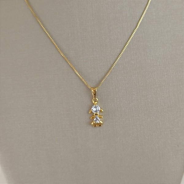 COLAR PINGENTE DE FILHA CORPINHO DE ZIRCÔNIA MÃE DE MENINA SEMIJOIA COM BANHO DE OURO 18K