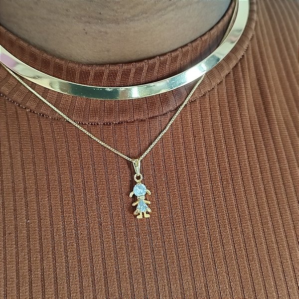 COLAR PINGENTE DE FILHA CORPINHO DE ZIRCÔNIA MÃE DE MENINA SEMIJOIA COM BANHO DE OURO 18K