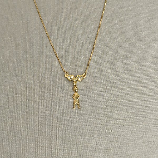 COLAR PINGENTE LISO DE FILHA OU FILHO COM CORAÇÃO MÃE DE UM SEMIJOIA COM BANHO DE OURO 18K