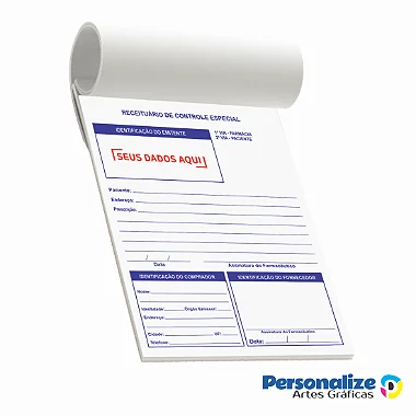 Receituário Médico Controle Especial Personalizado Colorido - papel autocopiativo - 15 x 21  cm - 2 vias -  Bloco de 2x50 Folhas
