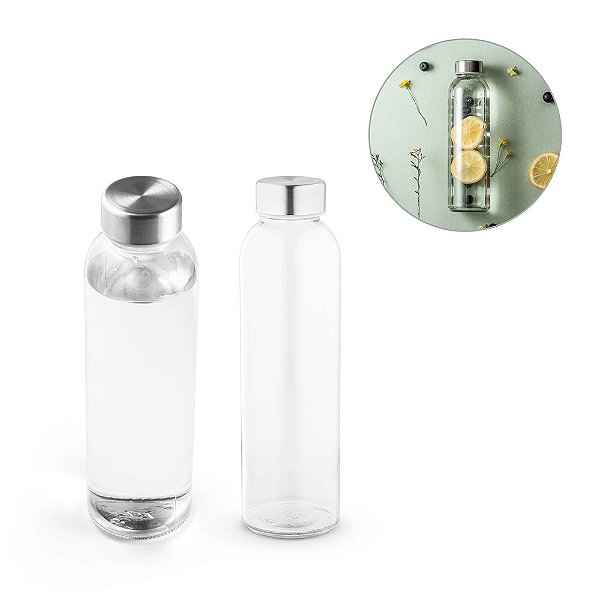Garrafa 500 mL em Vidro com Tampa em Aço Inox