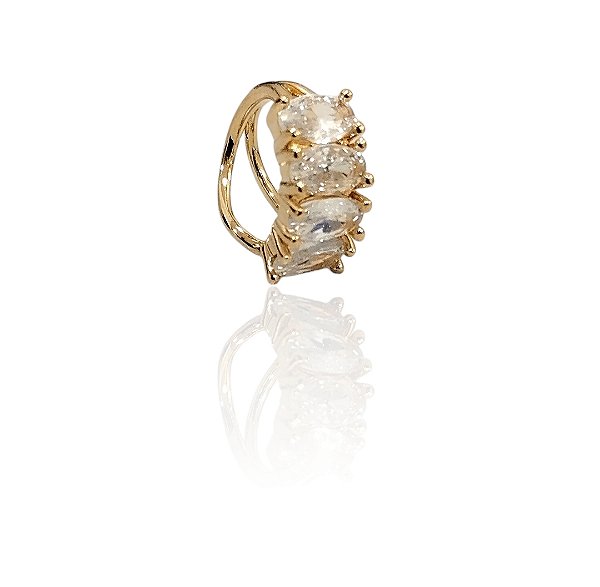 Brinco argola piercing fake com zircônias banhado ouro-1pç