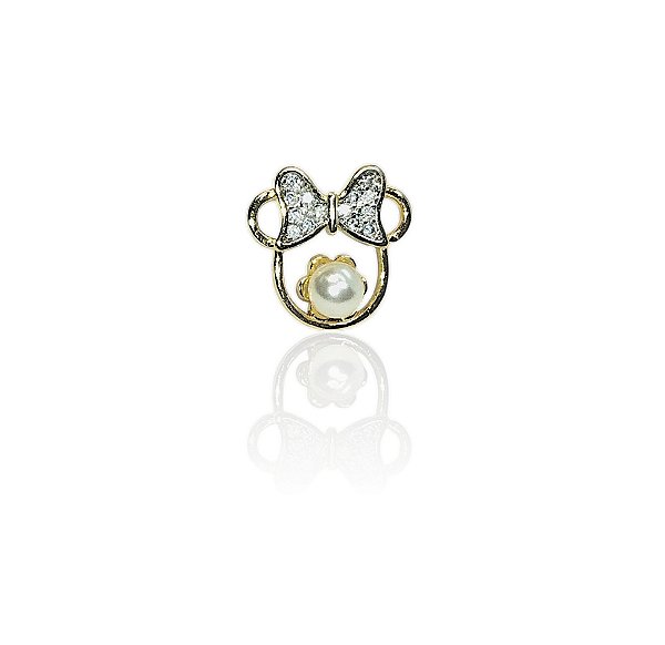 Brinco infantil minnie com pérola banhado ouro