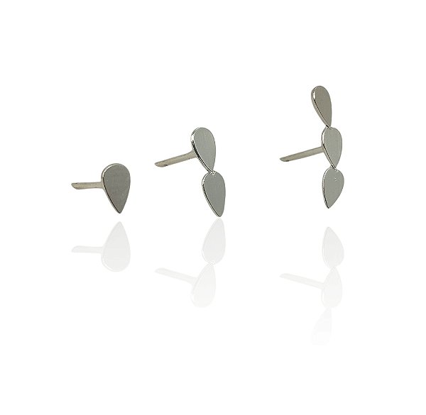 Conjunto brinco trio 1 gota 2 gotas 3 gotas banhado prata