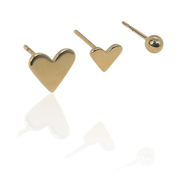 Conjunto brinco trio 2 corações e 1 ponto banhado ouro