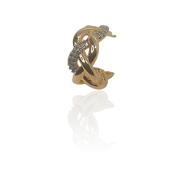 Brinco meia argola trançada ear hook com ródio banhado ouro