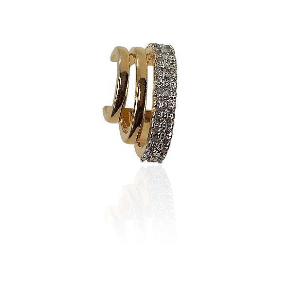Brinco 3 meias argolas 1 cravejada ear hook banhado ouro