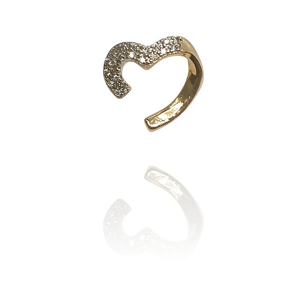 Brinco coração semi contorno cravejado banhado ouro