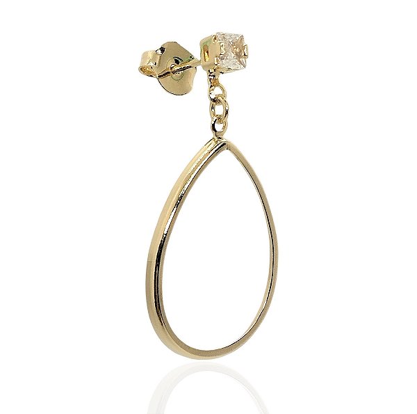 Brinco gota grande com uma zircônia banhado ouro
