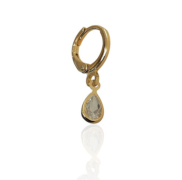 Brinco argola com gota em zircônia banhado ouro