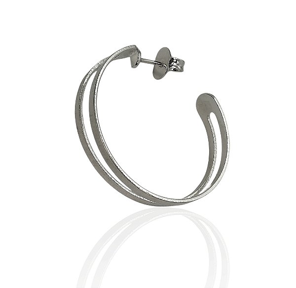 Brinco argola 30mm hastes duplas banhado prata